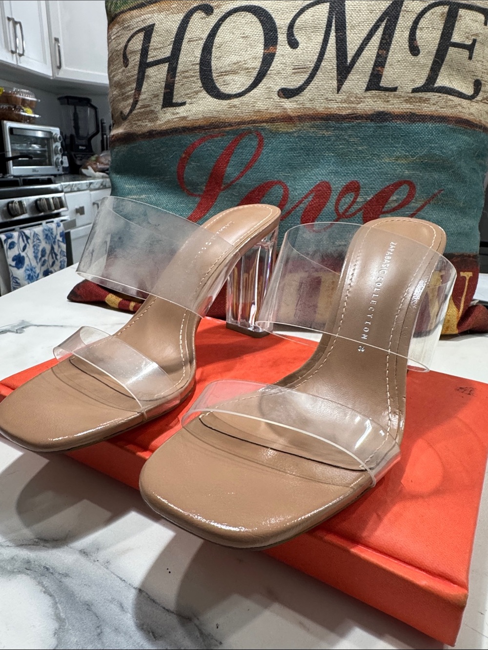Zara Clear-Strap Nude Block Heel Sandals